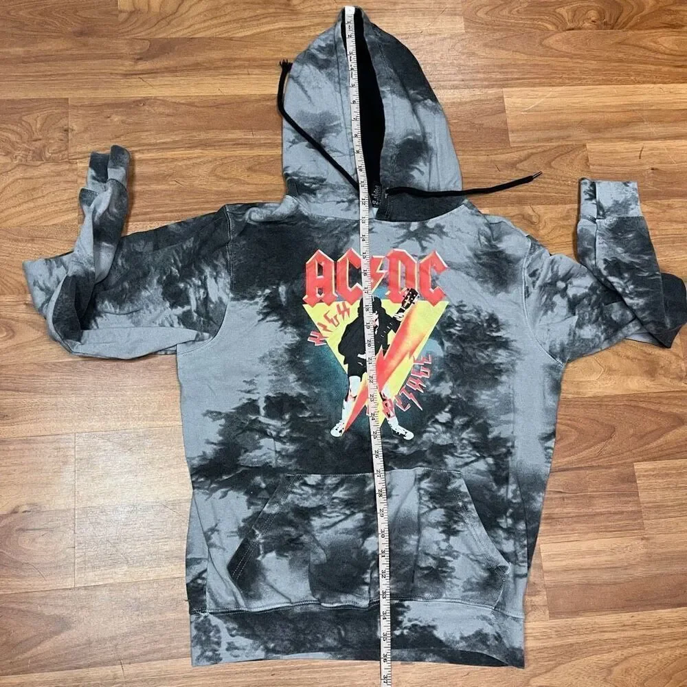 AC/DC Mens Grey Black High Voltage Graphic Draw String Hoodie Sweatshirt Small
